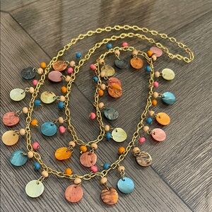 Vintage Colorful Shell Disc Necklace, Endless Strand